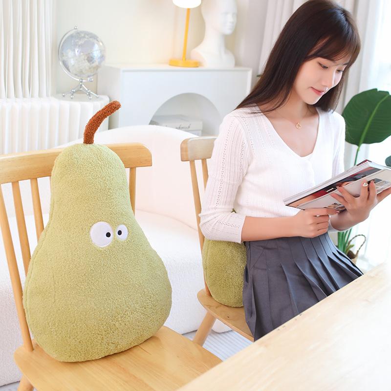 66X40Cm Humanoid Green Pear Plush Pillow Stuffed Kawaii Fruit Cushion Back Support Plushie Sofa Chair Decor Gift