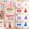 Haustier-Geburtstagsparty-Zubehör-Set - Kegelhut Schal Lätzchen Hunde Katzen Prinzessinnen-Stil Feier-Outfit in Blau Rosa Lila Rot