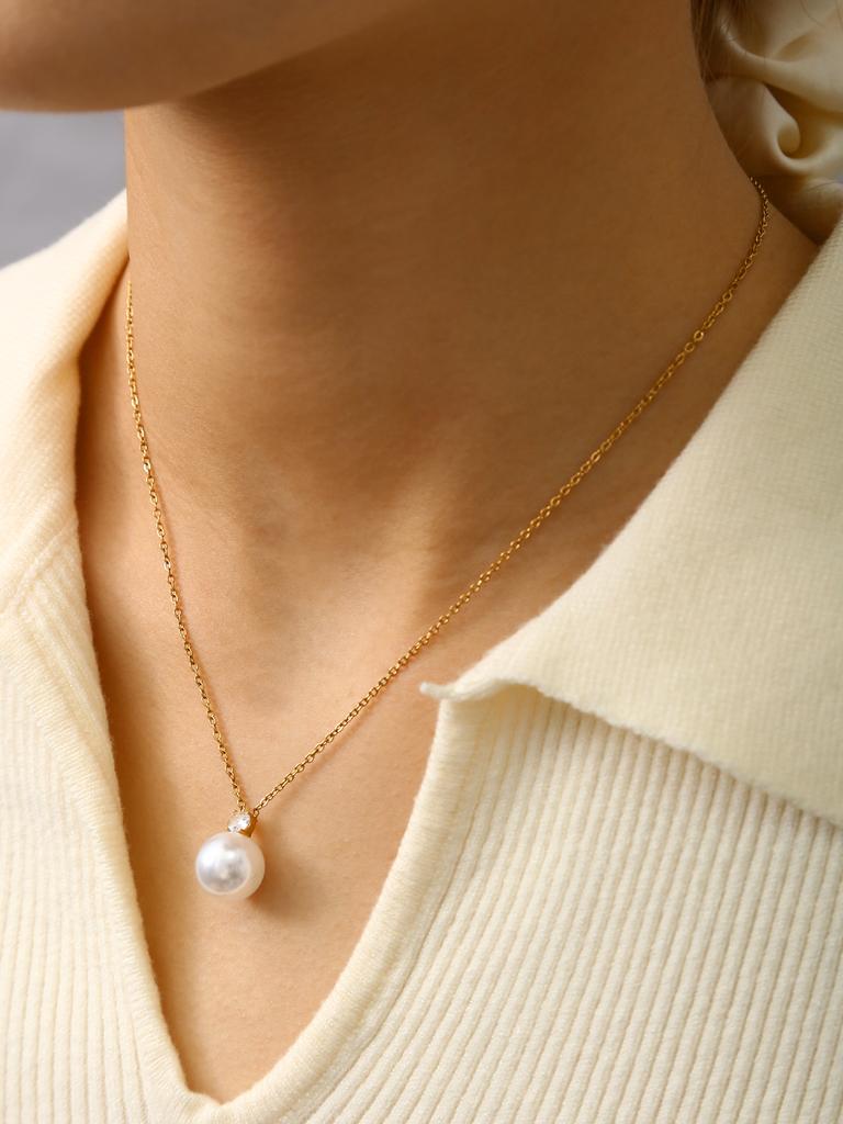 Elegant Fashion Light Luxury Retro High-Level Sense Of Stainless Steel 18K Gold-Plated Diamond Zircon Pendant Necklace Female