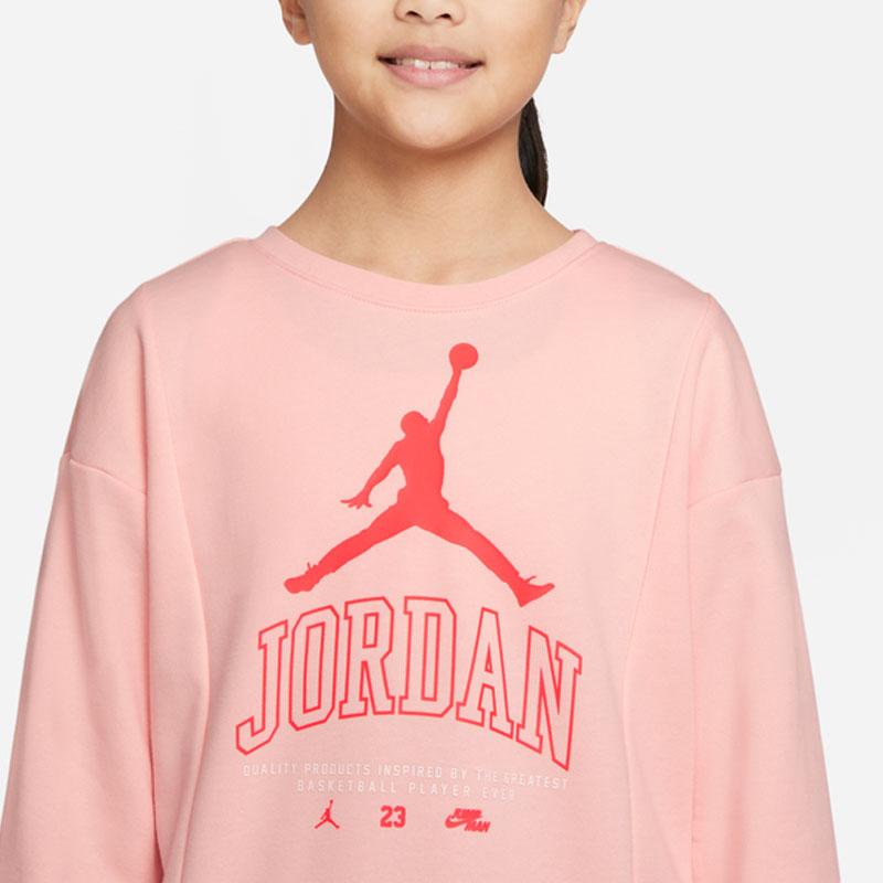 Jordan Logo Print Crewneck Casual Long Sleeve Kids Tops Pink DR8361-610