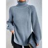 Autumn Winter Turtleneck Women Sweater New Fashion Loose Plus Size Casual Knitted Pullover Sweaters Solid Color Split Elegant Long Sleeve Sweater 1151