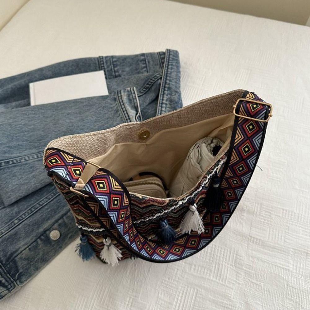 Large Capacity Bohemian Tote Bag Vintage Fringe Shoulder Bag Ethnic Style Crossbody Bags  Outdoor