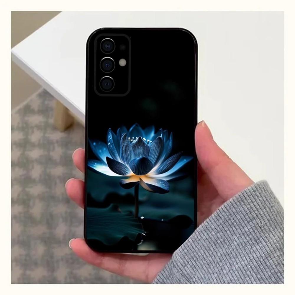 Lotus Blue White Flowers Phone Case For Samsung S24,S21,S22,S23,S30,Ultra,S20,Plus,Fe,Lite,Note,10,9,5G Black Soft Cover