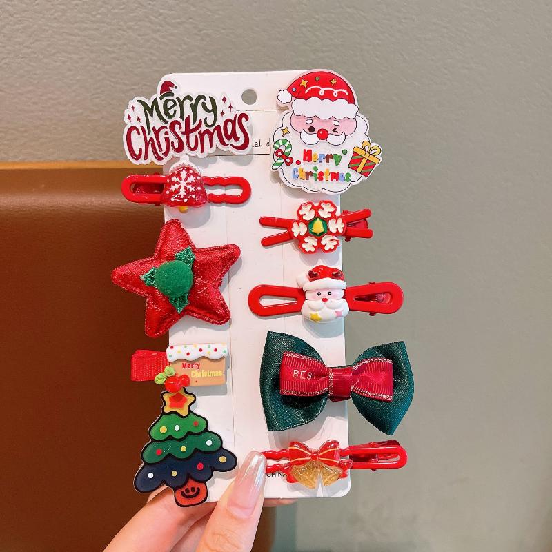 Noel Saç Tokası Seti Sevimli Noel Baba Noel Ağacı Kar Tanesi Saç Tokası Çocuk Saç Aksesuarları Yıl Hediyeleri