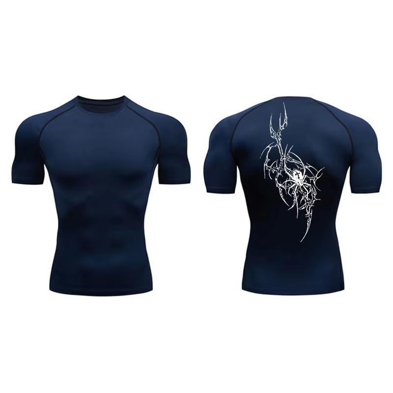 Spider Print Short Sleeve Compression Shirts for Men Summer Athletic Quick Dry T-shirts Gym Workout Running Tees Tops  RL00227
