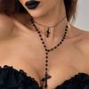 Ingemark 2Pcs/Set Creative Jesus Cross Pendant Choker Necklace for Women Goth Black Crystal Chain Halloween Neck Jewelry Gift
