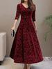 Spring Autumn New Style Elegant High-End Evening Gown Velvet Midi Dress for Women