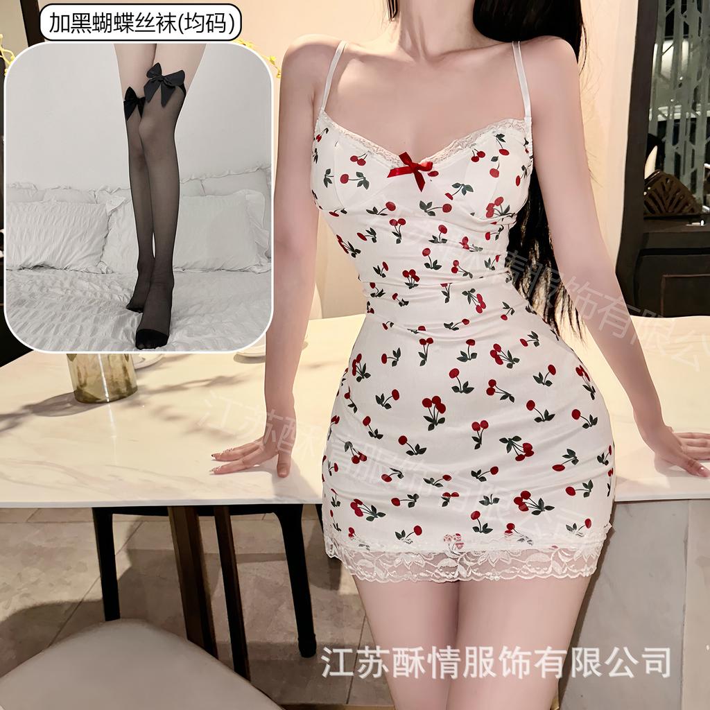 Sex lingerie pure desire cherry sexy women's bed small chest plus chest pad passion uniform seduction suit