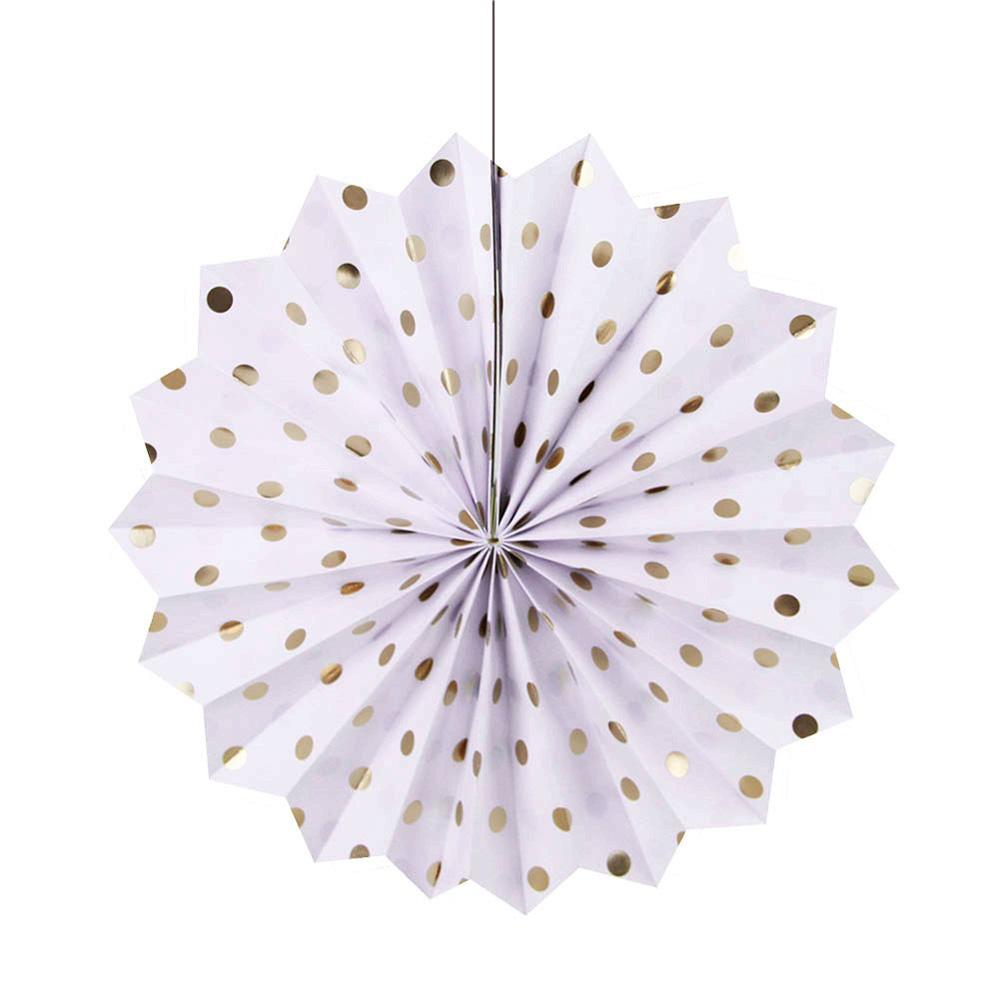 12 Inches Stamping Flower Fan With Golden Dot Fold Paper For Wedding Party Backdrop Shopwindow Hanging Ornaments Decoration Supplies