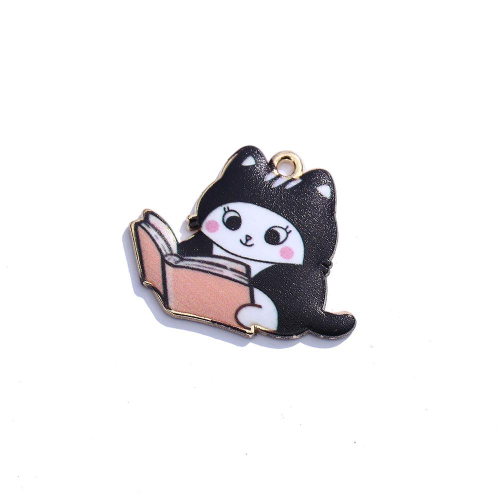 Alloy Diy Jewelry Accessories, Reading Cat Oil Drop Pendant Simple Necklace Bracelet Pendant Jewelry Accessories