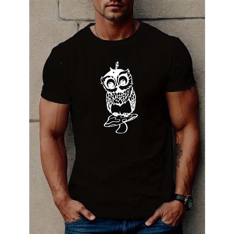 European Size Men's Casual Owl Graphic Tee - Soft cotton, Short Sleeve, Round Neck - Perfect for Summer