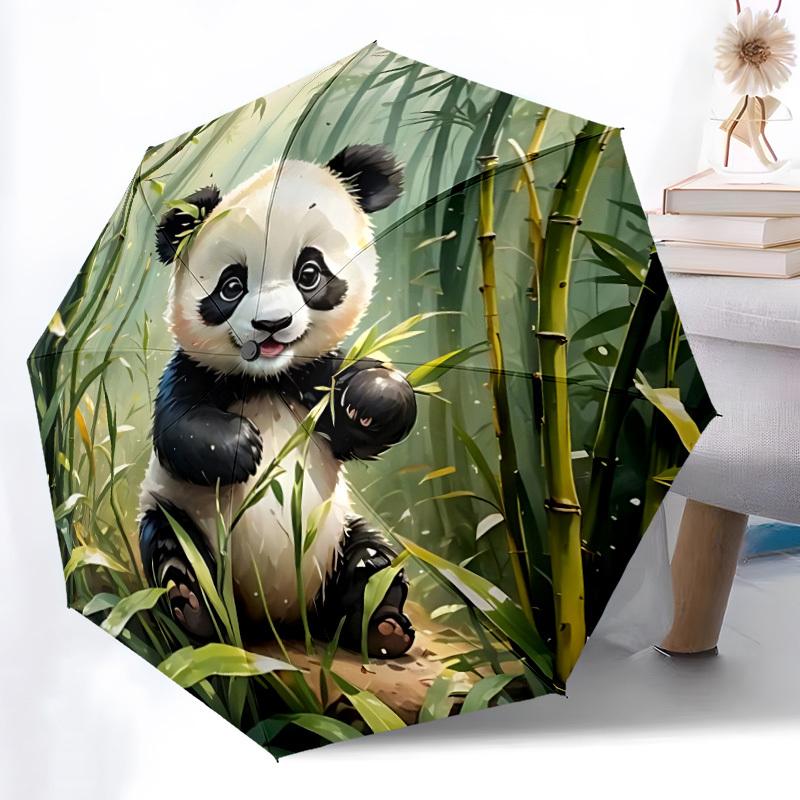 1pc Panda Forest Auto-Fold Umbrella with One-Touch Open/Close - 8 Reinforced Ribs for Windproof Stability, yy251118126