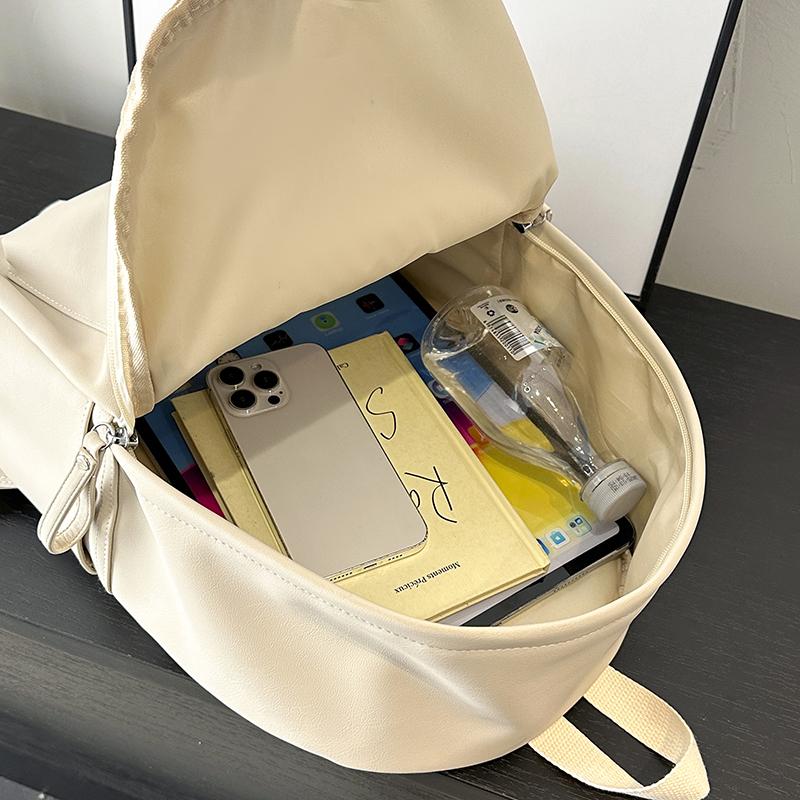 Minimalist Faux Leather Backpack Casual Daily Use Backpack for Women Simple Design Ideal for School Commute Travel and Everyday Outings No Pendant