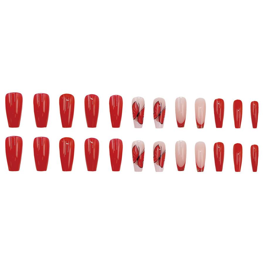 24 Stück rot Ballett Nagelglitzer Französisch Schmetterling Vollfarbe Nagelkunst Stück Temperament Nische elegant tragen Nagel