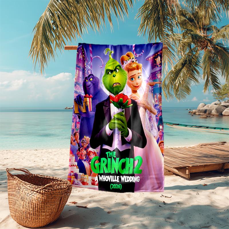 Christmas Gift Oscar Comedy Movie How the Grinch Stole Christmas Soft Beach Towel Outdoor Camping Vacation Swinging Beach Scarf Decorative Blanket B6