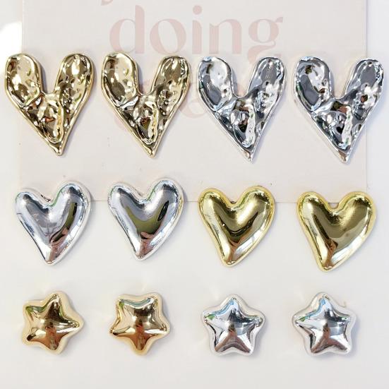 100Pcs Electroplated Star Heart Charms Metallic Flat Back Hearts Stars Decorations DIY Accessories for Craft Projects Jewelry Making Phone Cases