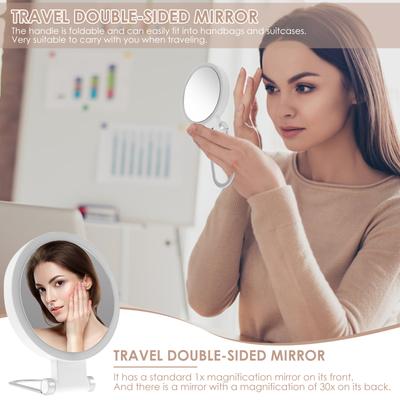 30X Foldable Magnifying Mirror 360° Rotating Lighted Makeup Mirror with Light 3 Lighting Modes Cosmetic Mirrors for Women Girls