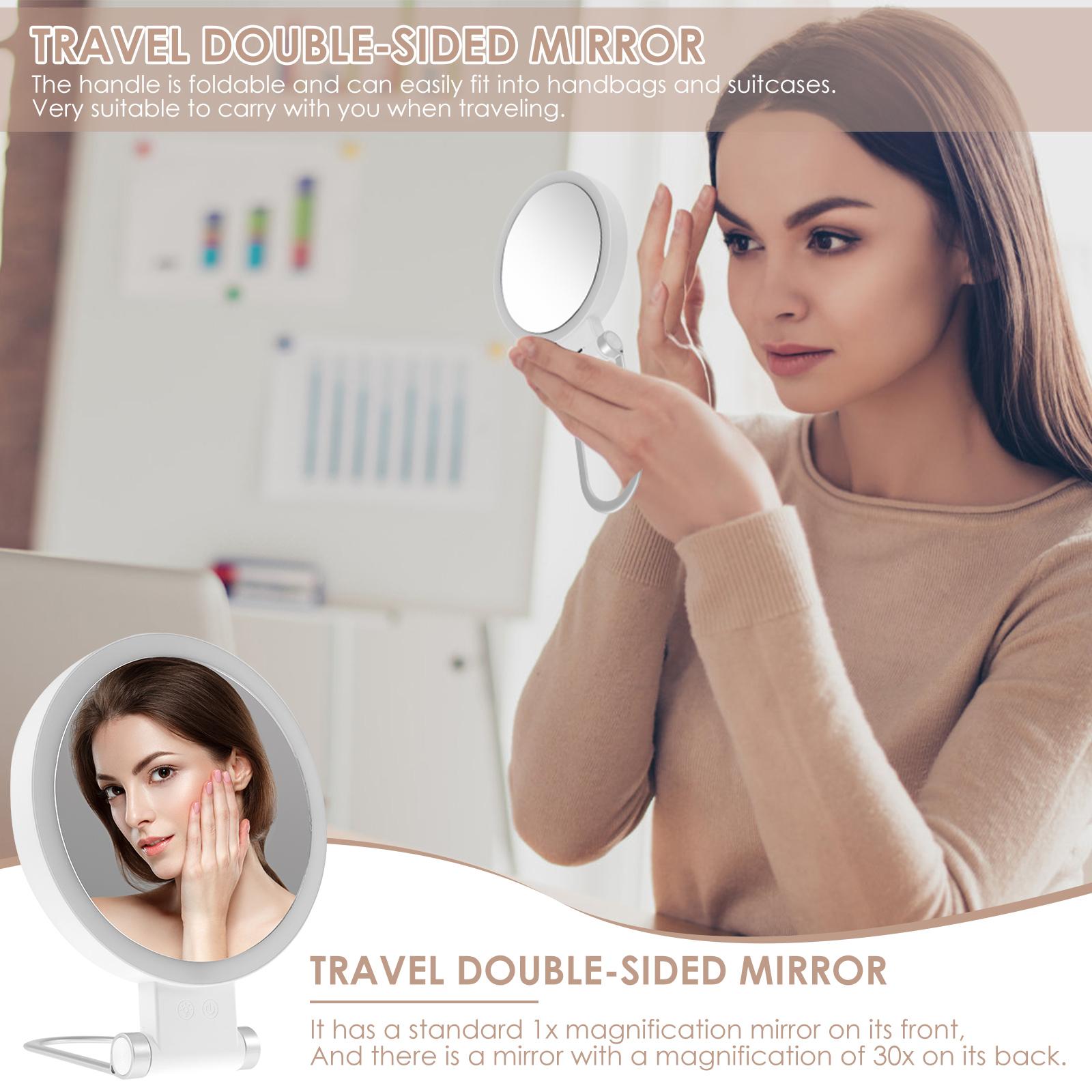 30X Foldable Magnifying Mirror 360° Rotating Lighted Makeup Mirror with Light 3 Lighting Modes Cosmetic Mirrors for Women Girls