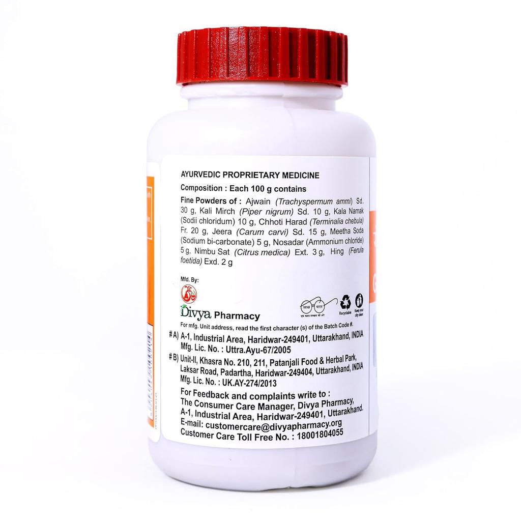 Patanjali Divya Gashar Churna Pó Digestivo 100 g Pacote com 1 Suporte Digestivo Herbal Após as Refeições Uso Diário