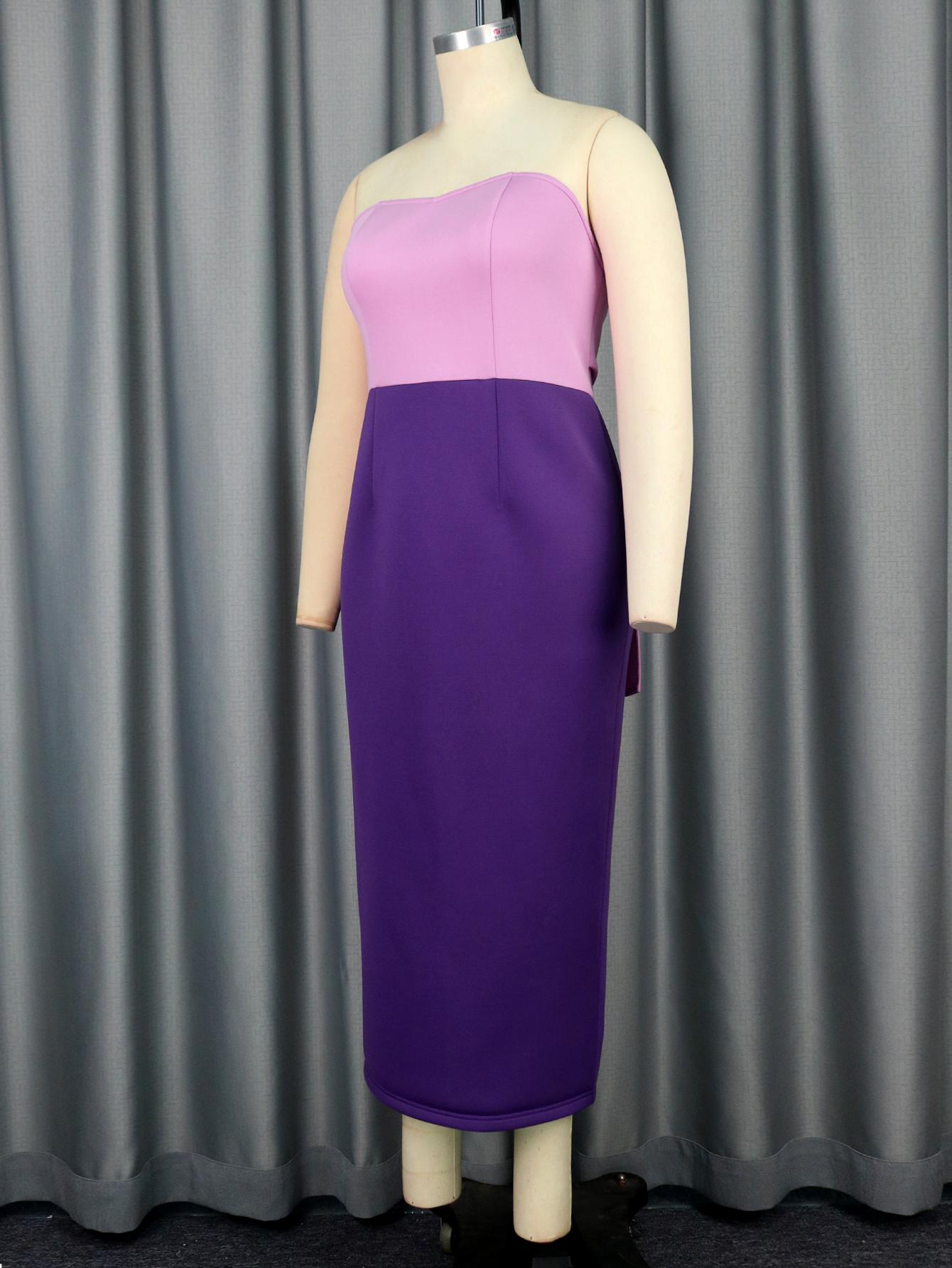 AOMEI топы-трубы платья миди фиолетового цвета с узором без бретелек и галстуком-бабочкой — фото 3