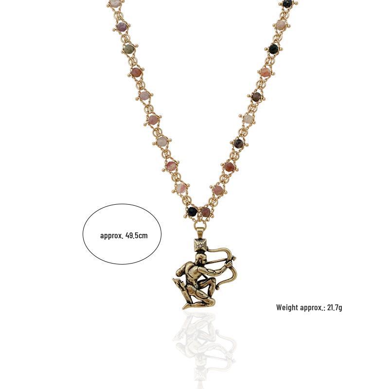 British Retro Tourmaline Handmade Necklace - Gold-Plated Brass with Scorpion Archer Design