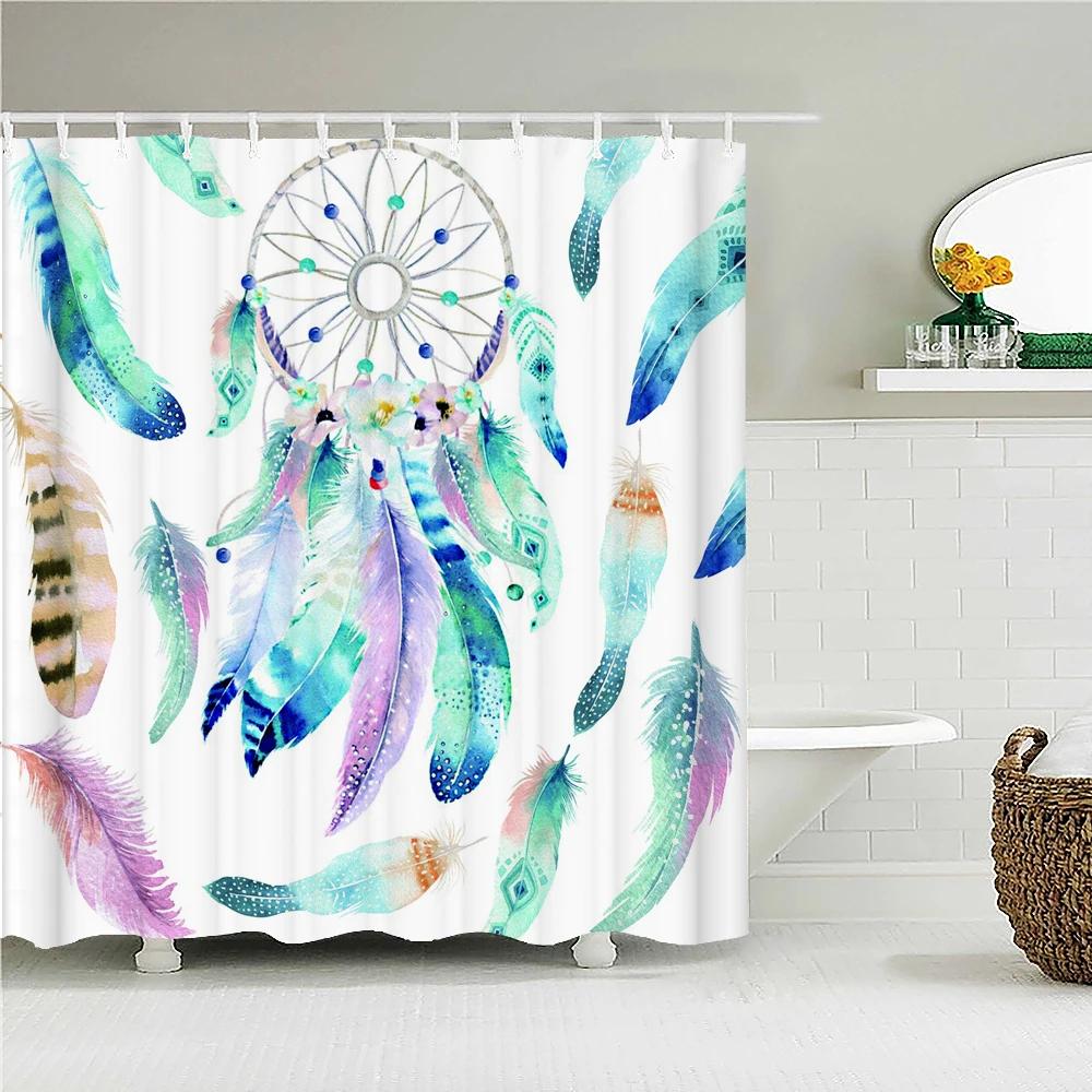 Colorful Feathers Shower Curtain Bathroom Waterproof Polyester Multi-size Bohemian 3D Printing Curtains for Bathroom Shower