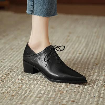 Fashion 2024 New Fashion Women Pumps Pointed Toe Summer Shoes Chunky Heels Lace Up Loafers Shoes for Women Handmade Retro Ladies Shoes