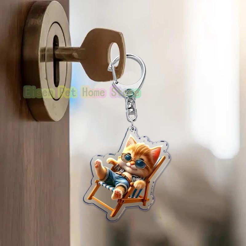 Funny Cat Key Chain Keychains Ring for Accessories Bag Pendant Keyring Jewelry Cute Animal Pet Llaveros Friends Gifts Cool Cats