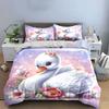 Elegant Swan with Flowers Bedding Duvet Cover Set  (1*Duvet Cover 2*Pillowcases, without duvet insert)