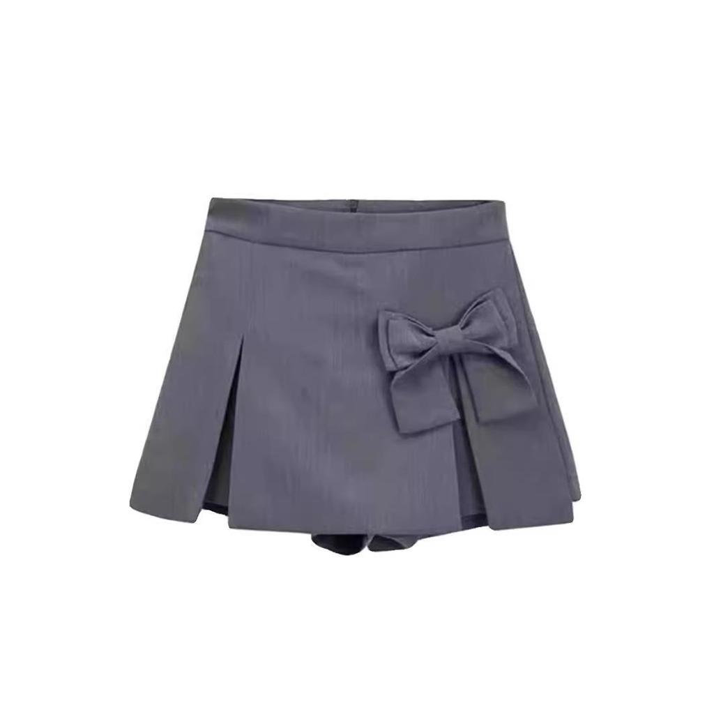 2024 Summer Women's Gray A-Line Bow Slit Bodycon Skirt-Shorts