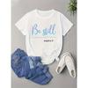 Plus Size, Women's Fashion Plus-Size T-Shirt with Letter Print, Machine Washable