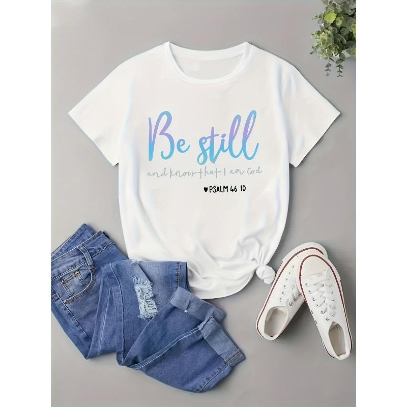 Plus Size, Women's Fashion Plus-Size T-Shirt with Letter Print, Machine Washable