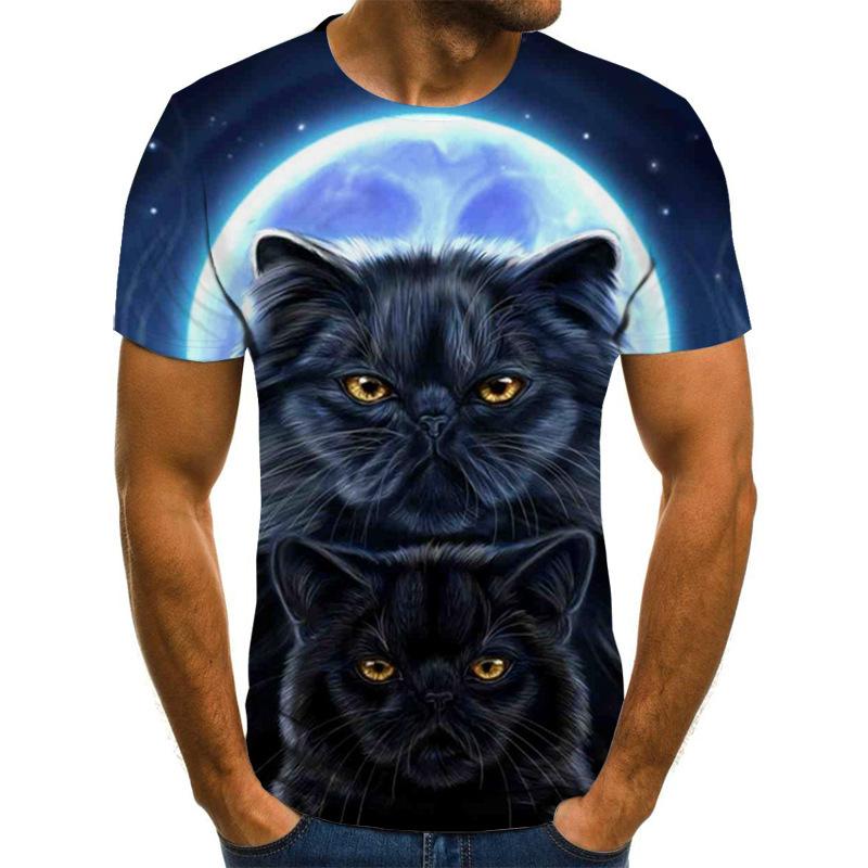 Summer Round Neck 3D Funny Cat Pattern Print Top Fashionable Casual Short Sleeved Men's T-shirts