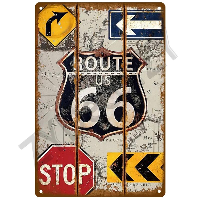 Route 66 Metal Sign House Plaque Metal Poster Tin Sign Plate Wall Posters Vintage Retro Aesthetic Room Decor Wall Art Decoration