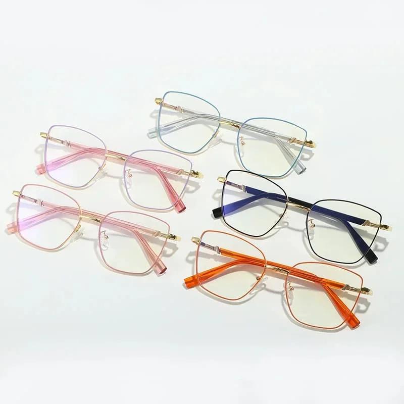 New Trend Anti Blue Light Metal Frame Flat Mirror Cat Eye PC Glasses for Men Women Business High-end