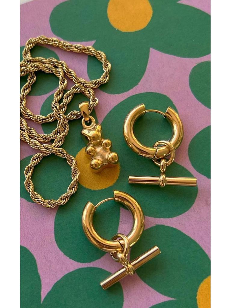 18K Gold-Plated Stainless Steel T-Bar Pendant Earrings for Trendy Women