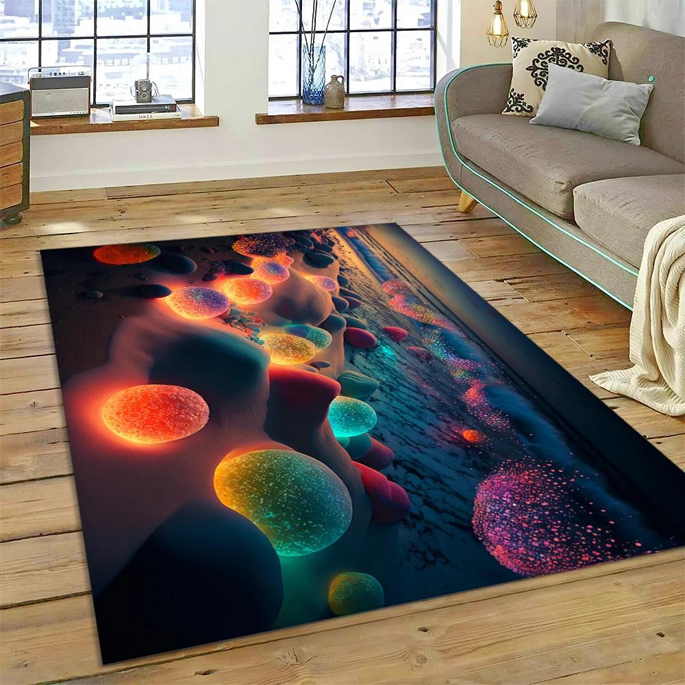 2025 New Style Colorful Pebble Rainbow Road Beach Stone Scenery Carpet Rug for Living Room Bedroom Home Sofa,Non-slip Floor Mat