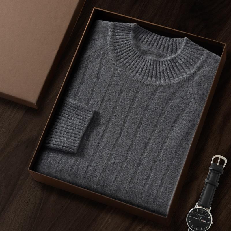 New seven-needle double-strand thickened cashmere shirt semi-turtleneck knitted loose thick sweater