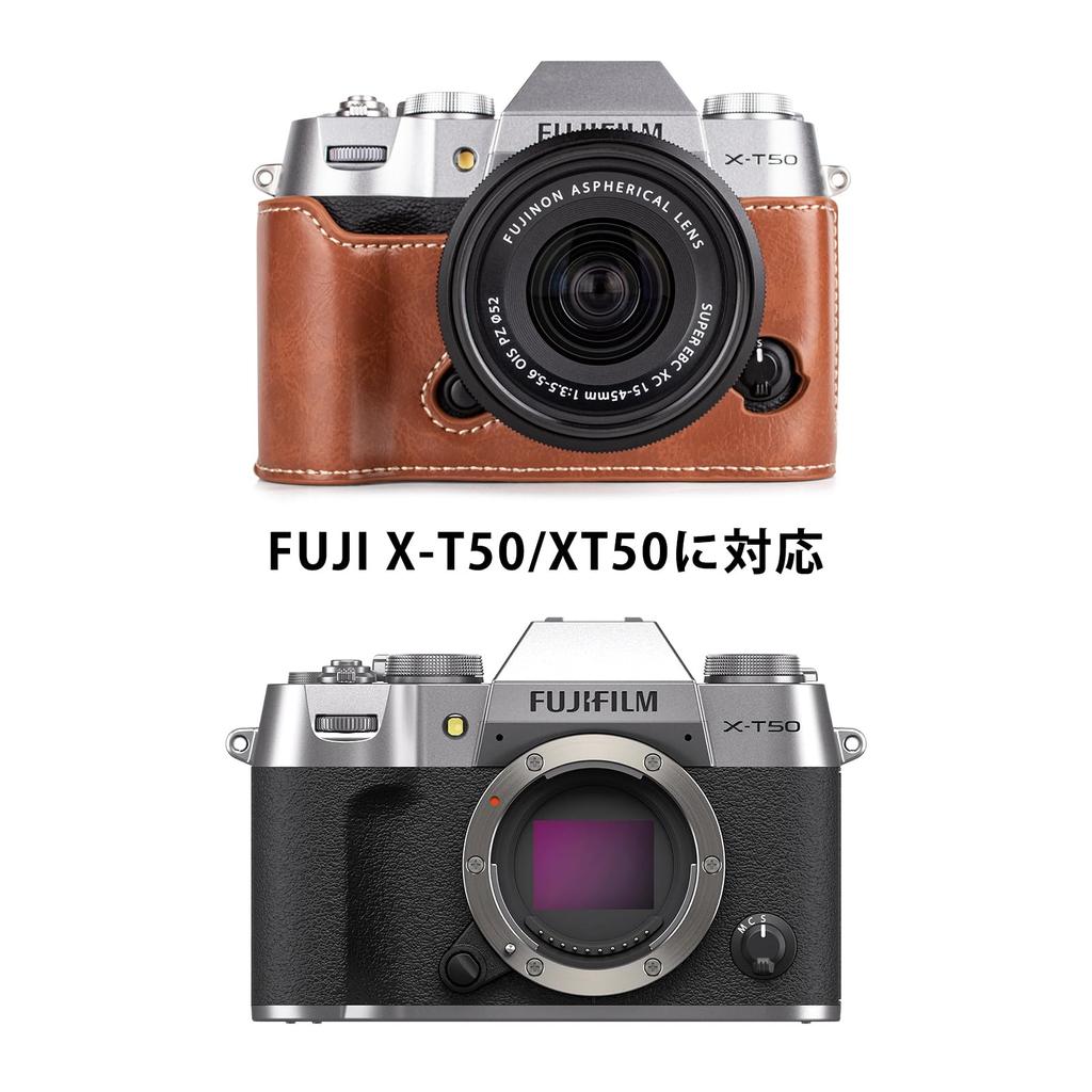 Kinokoo XT50/X-T50 Tasche, Tasche für die spiegellose Kamera Fujifilm X-T50, PU-Schutzhülle für die XT50, Rundumschutz-Tasche aus PU-Leder für die Fujifilm X-T50 (Braun)