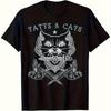 Mens Vintage Tattoo Graphic TShirt Gothic Heavy Metal Tee with Fierce Cat Swords TATTS CATS Text Crew Neck Streetwear Shirt