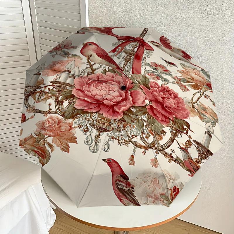 1PC Chandelier Flowers Umbrella-8-Rib Reinforced, Automatic Open, Lightweight & Durable, Cute Fashion Accessory for Outdoor-P65
