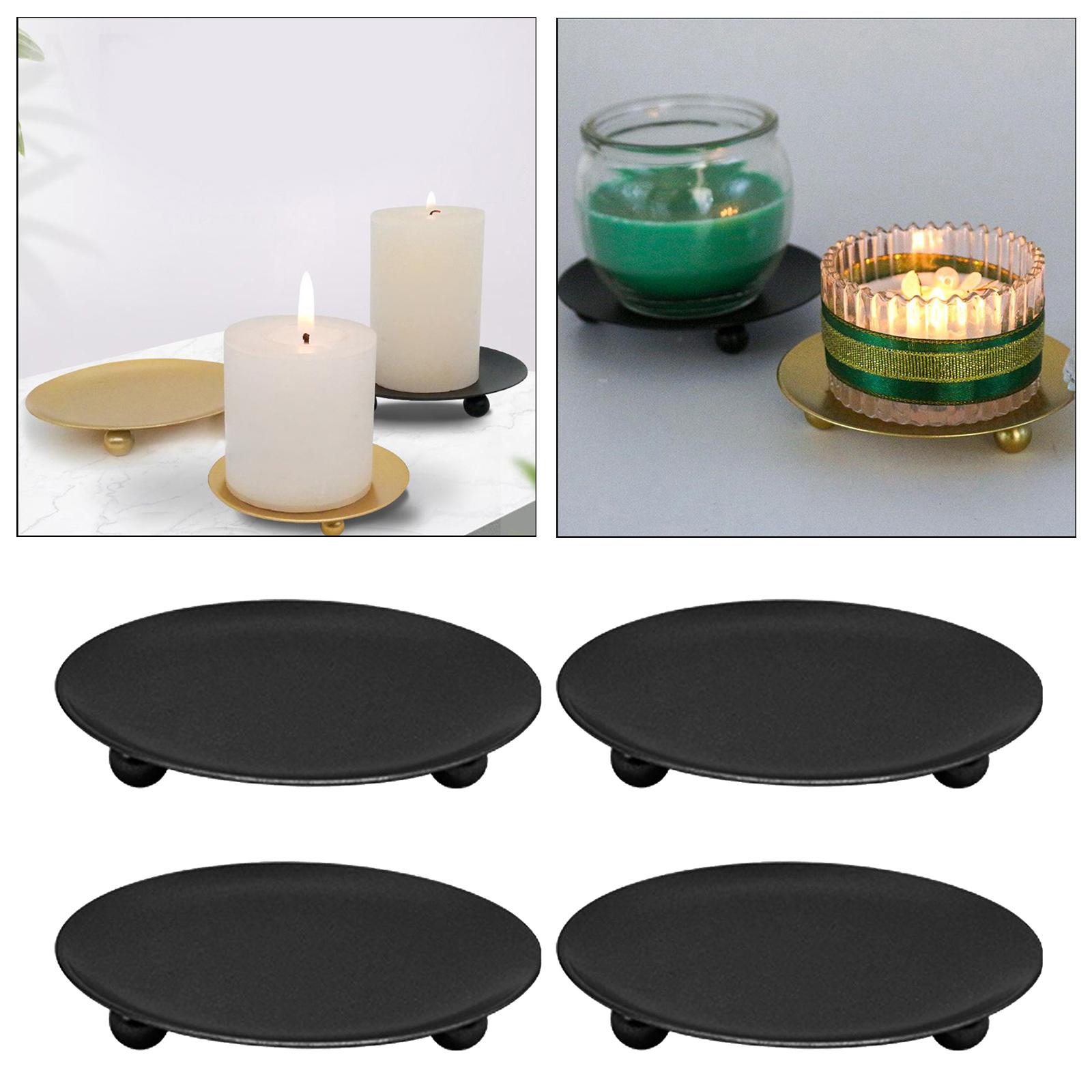 

Set of 4, Iron Plate Candle , Candle Tray, Candle Stands Decoration Perfect for Weddings, Parties, Special чёрный
