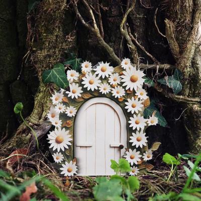 Wooden Fairy Garden Elf Door Decoration Outdoor Miniature Elf Door Ornament Fairytale World Tiny House Door Figurine Statue Sculpture