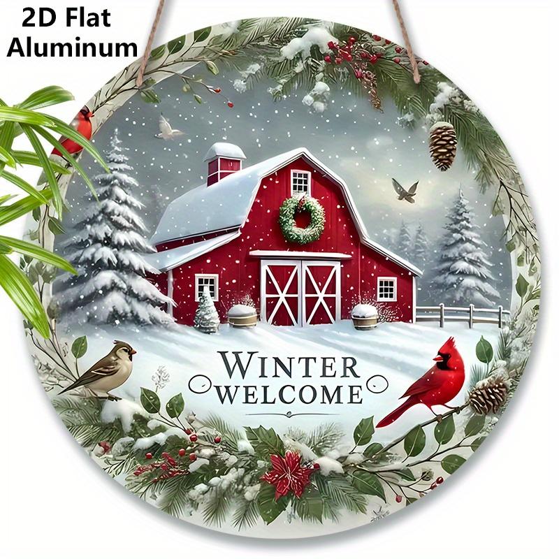 

2D Flat Aluminium Cardinal Christmas Welcome Sign - Warm Winter Figurine Ornaments - Ideal for Front Door, Wall, Porch, Window Decor - Ideal 7.87×7.87inch