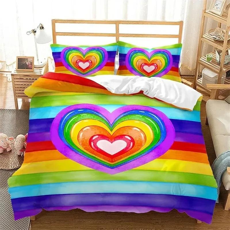 Rainbow Pride Bedding Set Rainbow Flags Duvet Cover Set Rainbow Stripe Design 3D Soft Microfiber Bedding Queenking Size