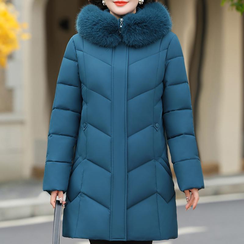 

Плюс размер XL-6XL зимнее длинное пальто женская верхняя одежда с капюшоном элегантный искусственный меховой воротник свободная толстая теплая парка для женщин среднего возраста 6XL синий