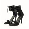 Fashion Sexy Open Toe Lace Hollow Cross Sandals for Womens Roman Shoes Side Zipper Thin High Heels Cool  New Designer  pumps