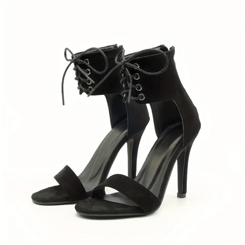 Fashion Sexy Open Toe Lace Hollow Cross Sandals for Womens Roman Shoes Side Zipper Thin High Heels Cool  New Designer  pumps