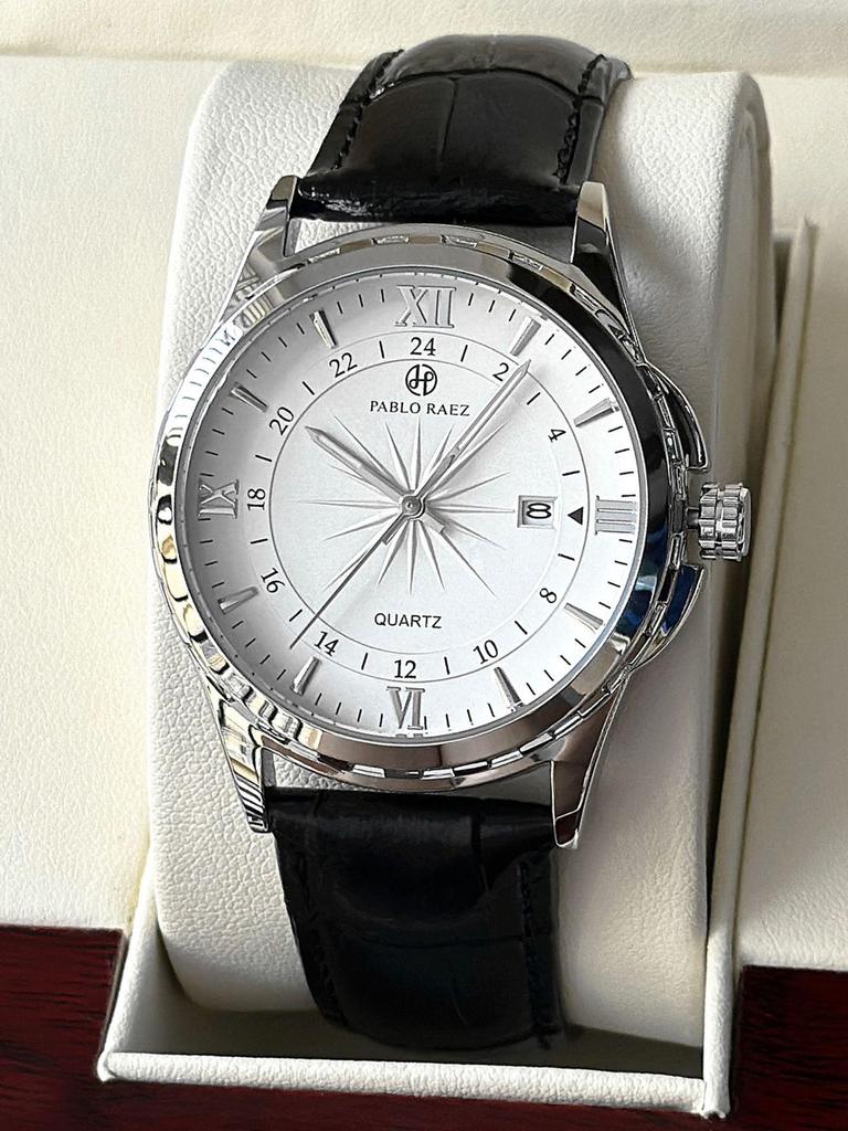 Elegant Men's Quartz Watch with Calendar - Waterproof Leather Strap