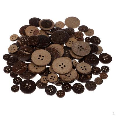100 Pcs Mixed Size Brown Coconut Buttons 4 Hole for Handmade Clothes Decor